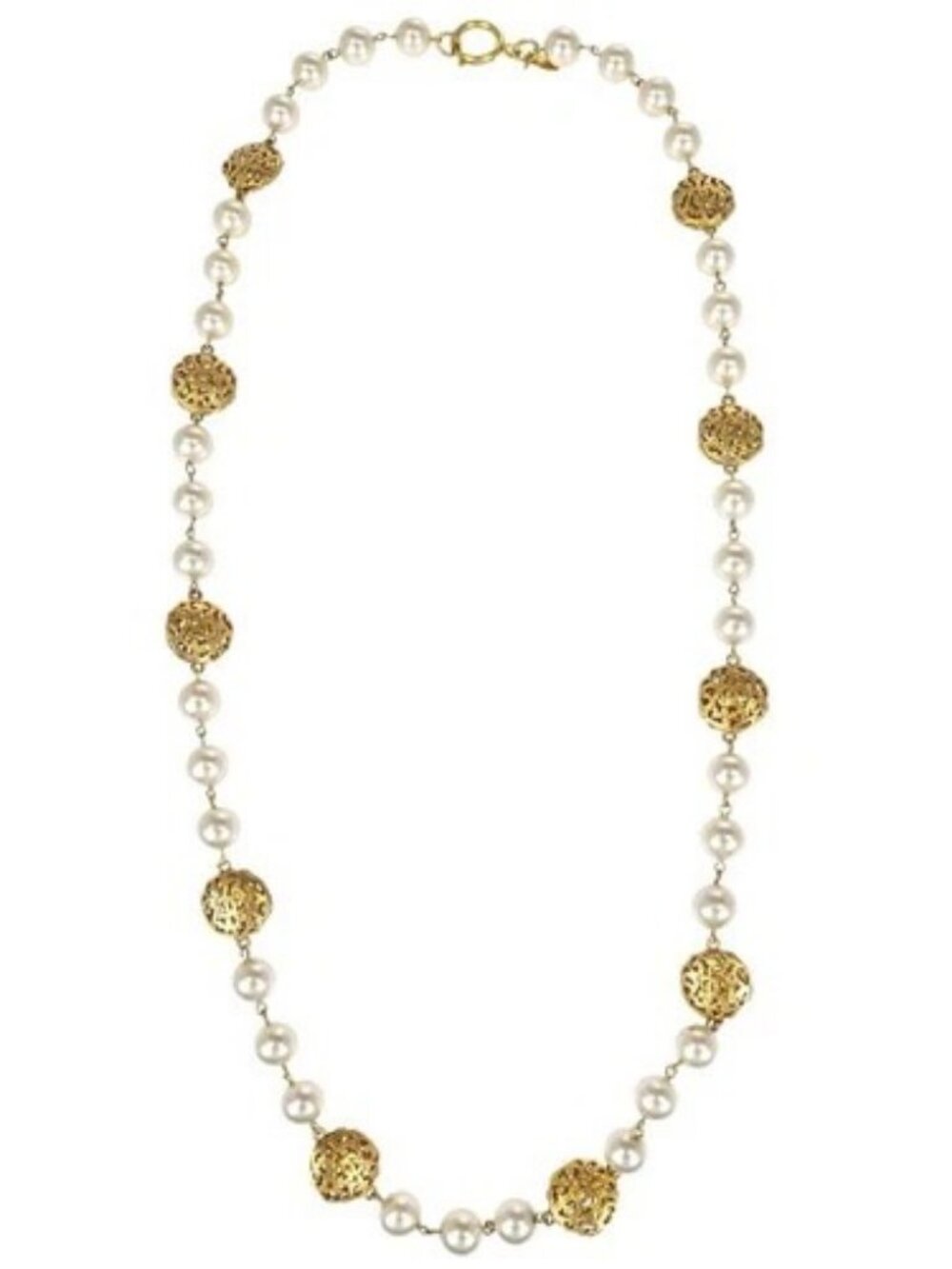 Chanel Chain Necklace Gold Artificial Pearl 25 167855